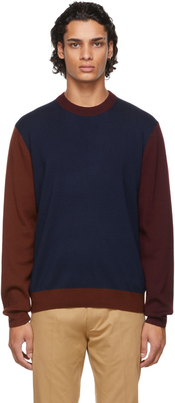 Photo: Paul Smith Navy Merino Wool Colorblock Sweater