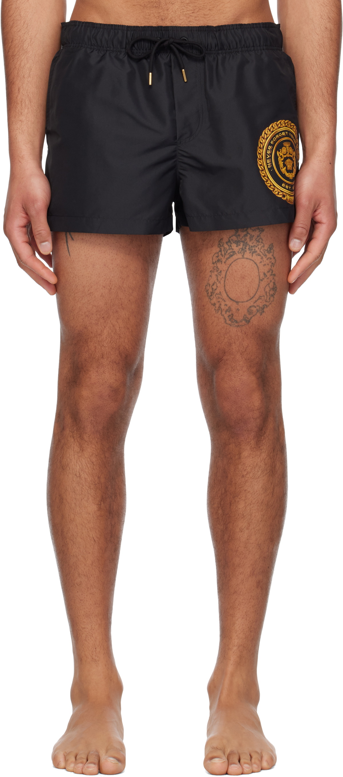 Versace Underwear Black Chain Crest Print Swim Shorts