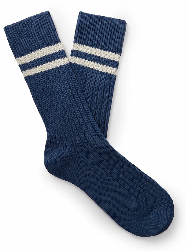 Photo: Brunello Cucinelli - Striped Ribbed Cotton Socks - Blue