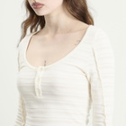 mfpen Women's Deep Henley Top in Off White Stripe