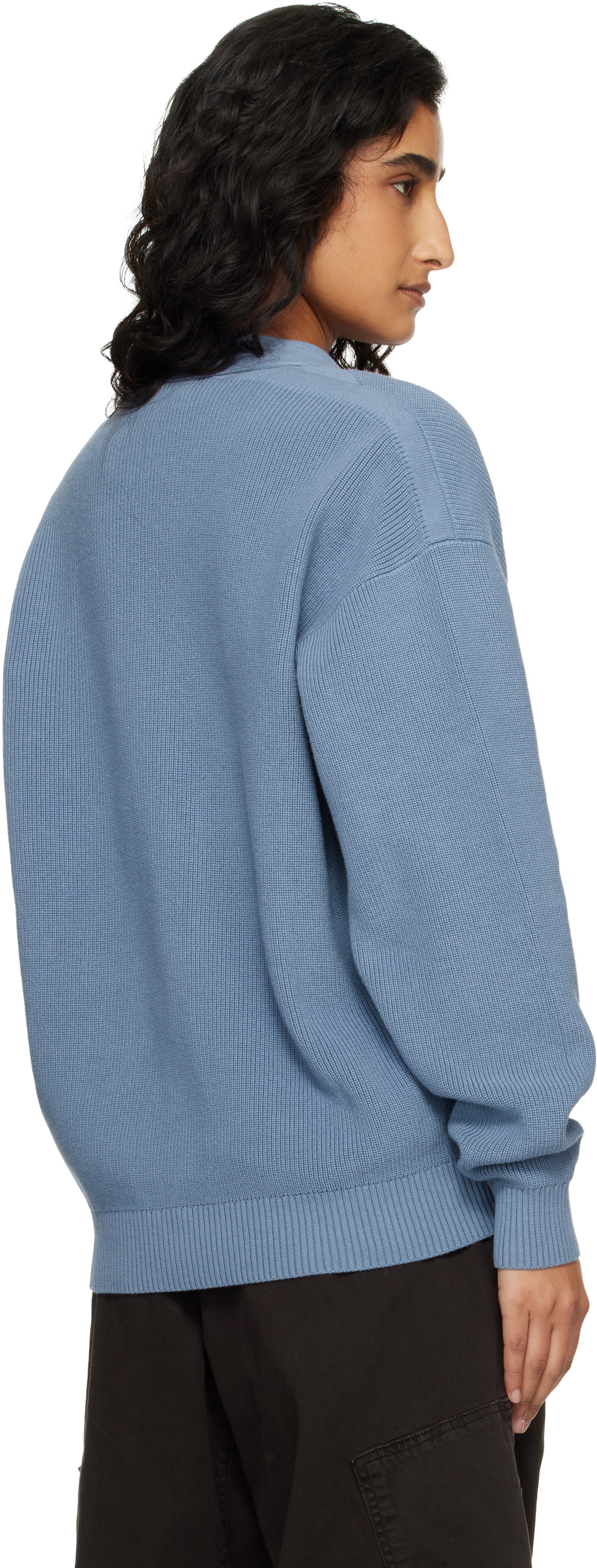 Stone Island Blue 5100009 Ribbed Soft Organic Cotton Cardigan