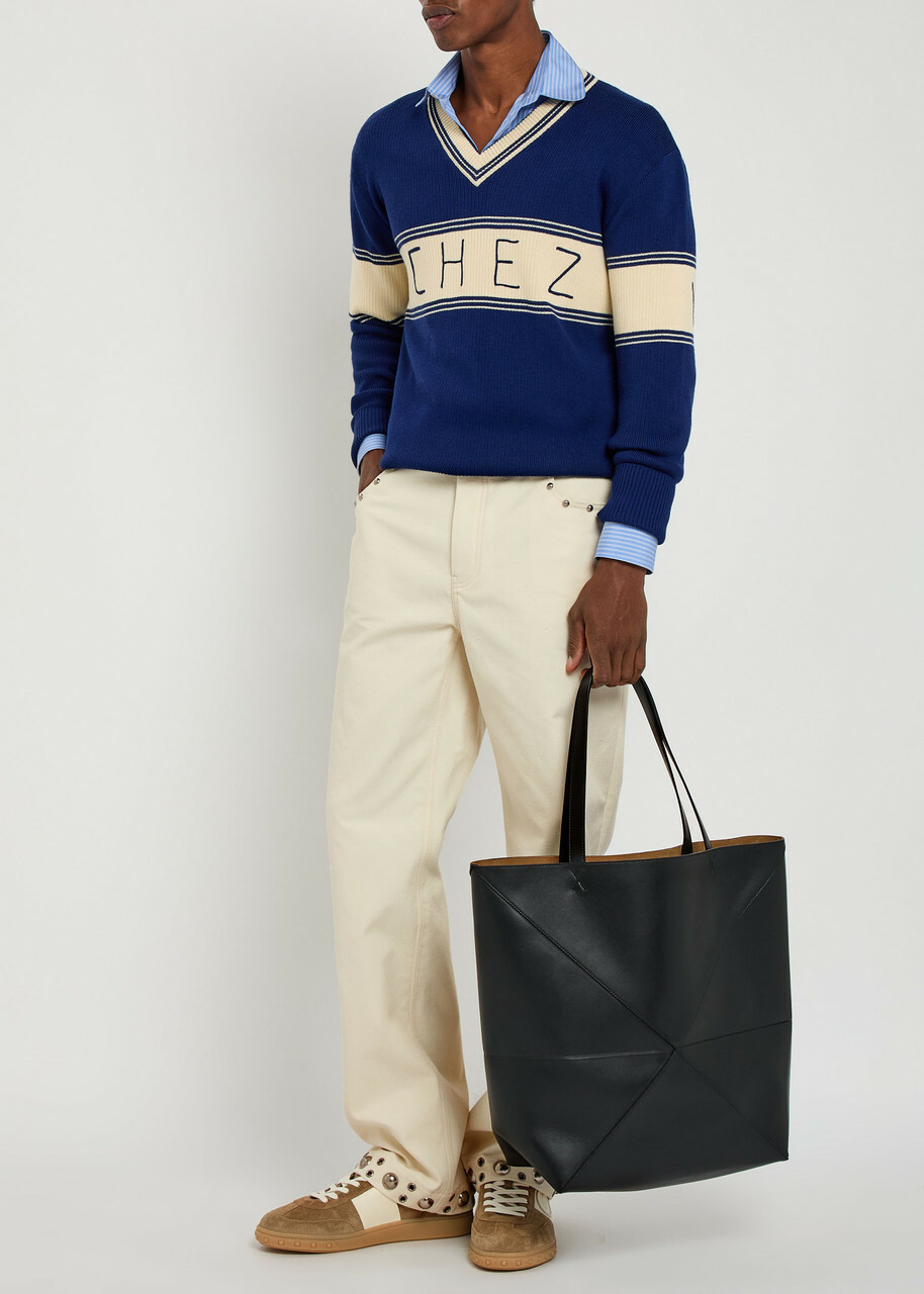 Valentino Garavani Stud-embellished Straight-leg Cotton Jeans Cream