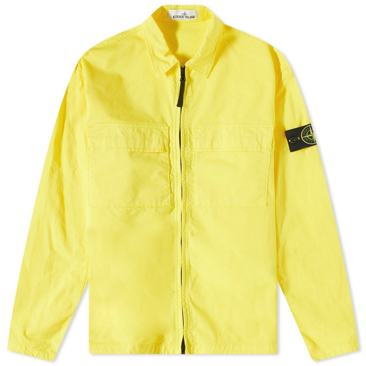 Photo: Stone Island Men's Supima Cotton Twill Stretch-TC Zip Shirt Jacket in Yellow