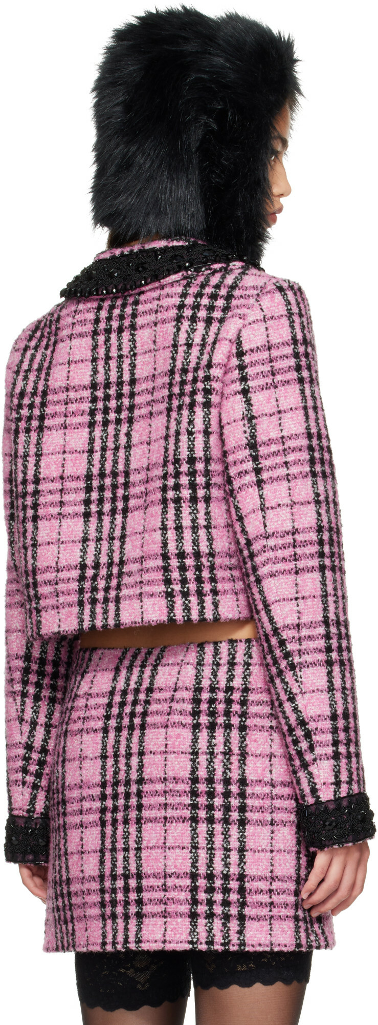 Anna Sui Pink Plaid Beaded Jacket