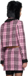 Anna Sui Pink Plaid Beaded Jacket