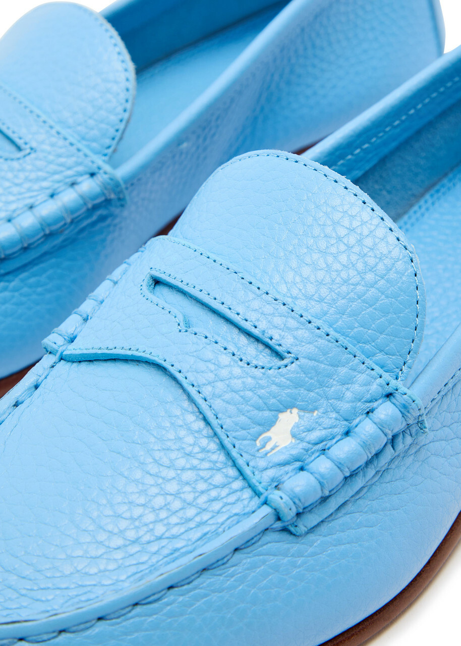 Polo Ralph Lauren Logo Pebbled Leather Loafers Light Blue