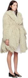 sacai Off-White Belted Faux-Fur Coat