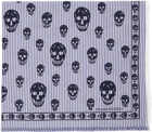 Alexander McQueen Navy & White Skull On Stripe Scarf