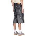 CAMPERLAB Black Distorted Print Distressed Denim Shorts