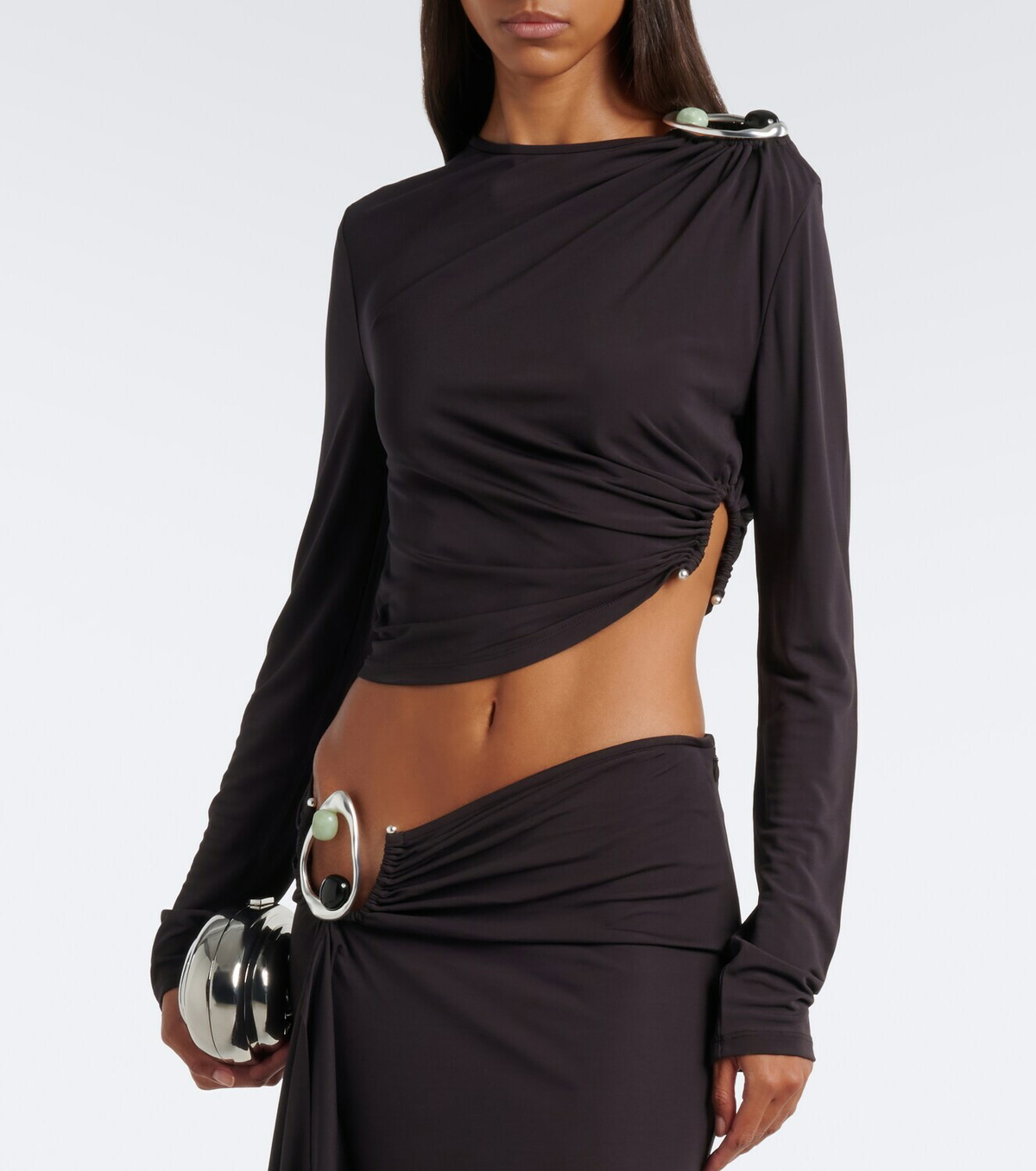 Christopher Esber Orica Crystal ruched jersey crop top