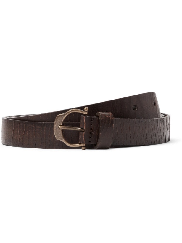 Photo: SAINT LAURENT - 2cm Logo-Detailed Crinkled Leather Belt - Brown - EU 85