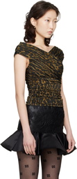 GANNI Khaki Printed Shiny Jersey Sleeveless Ruched Top