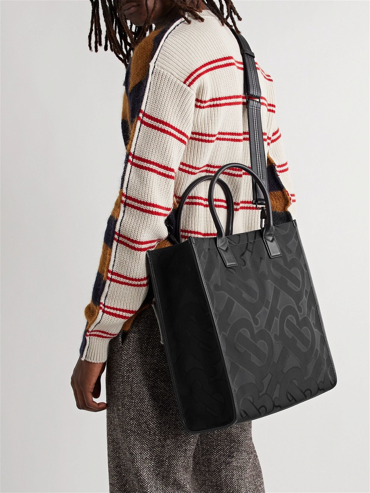 Burberry - Leather-Trimmed Recycled Logo-Jacquard Tote Bag Burberry