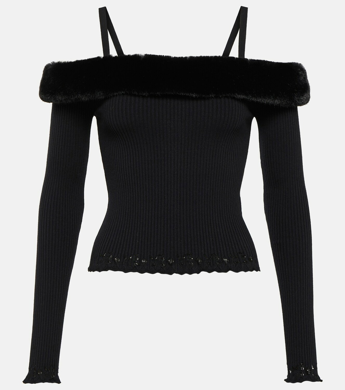 Blumarine Faux fur-trimmed off-shoulder top Blumarine