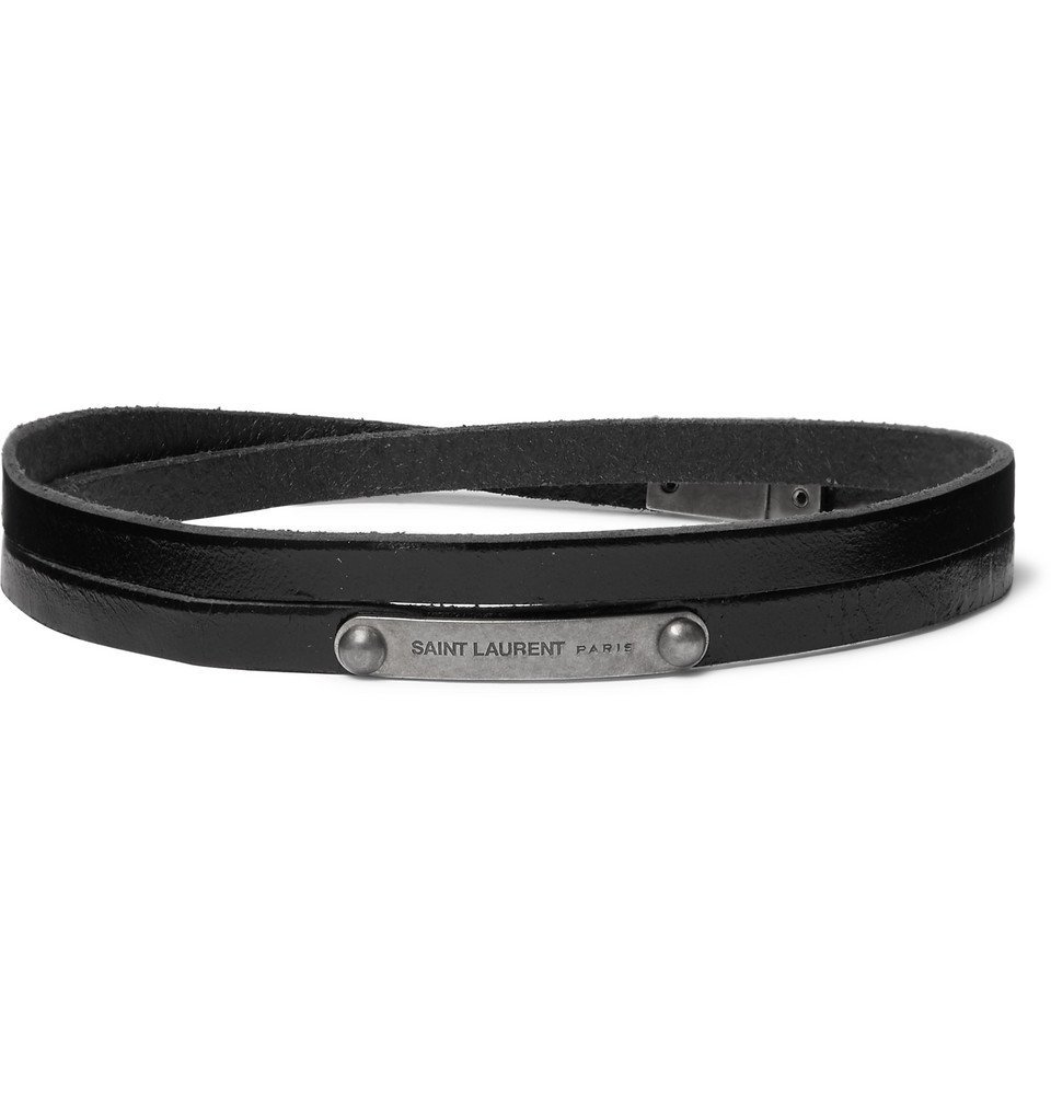 Saint Laurent Ysl Thin Double Wrap Bracelet in Black