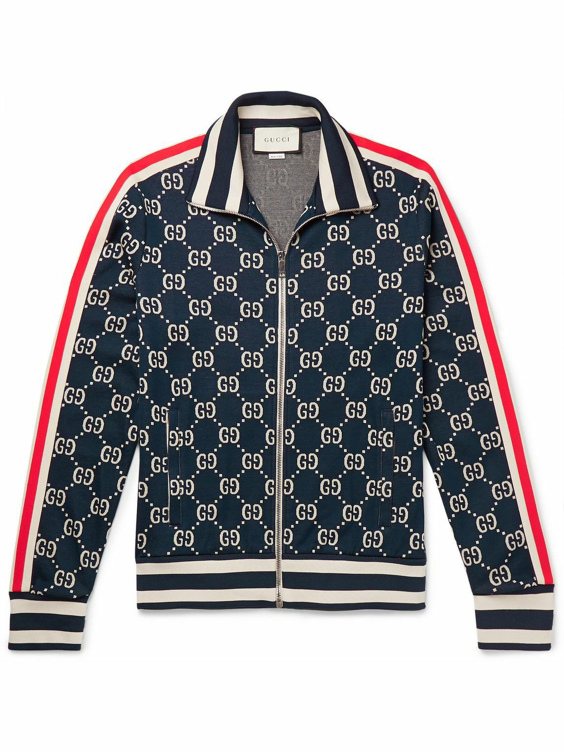 GUCCI - Striped Logo-Intarsia Cotton Track Jacket - Blue Gucci