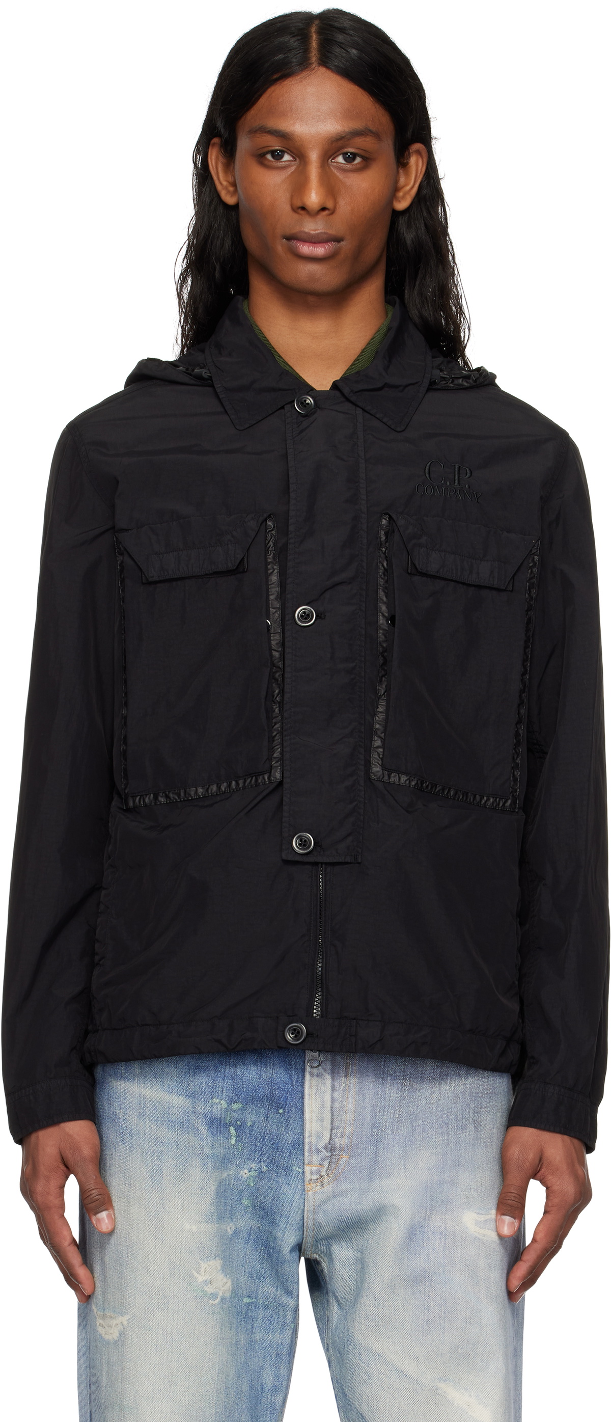C.P. Company Black Flatt Nylon Goggle Overshirt Jacket C.P. Company