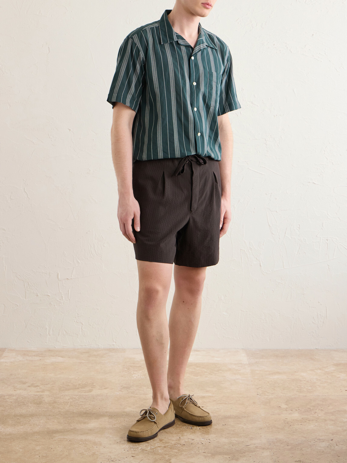 Hartford - New Palmito MC Camp-Collar Striped Cotton Shirt - Green
