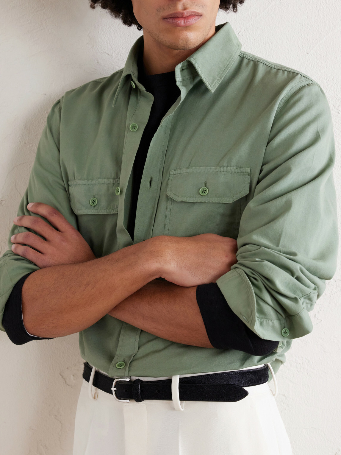 TOM FORD - Cotton and Silk-Blend Shirt - Green