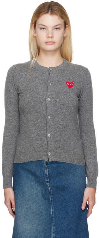 Photo: COMME des GARÇONS PLAY Gray Heart Patch Cardigan