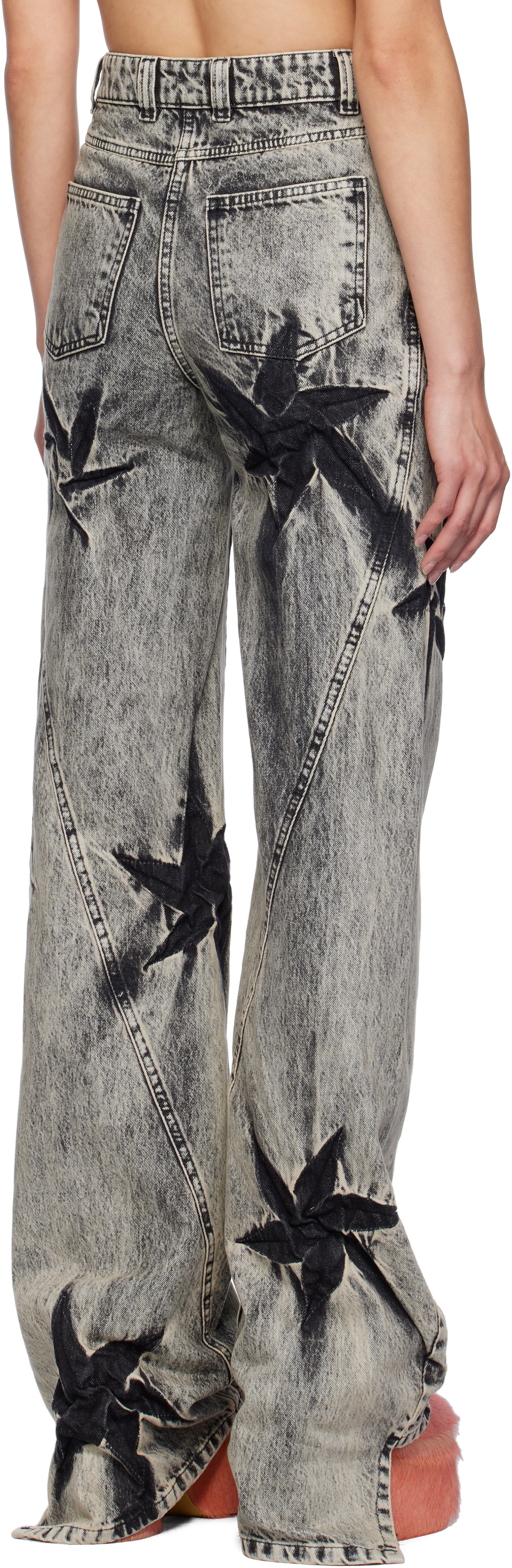 Masha Popova Black Boyfriend Spiral Flower Jeans