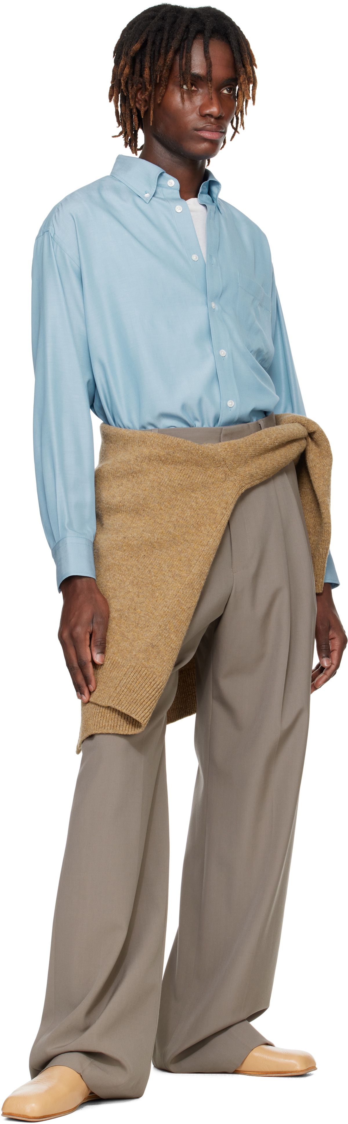 AURALEE Blue Silk Broad Button Down Shirt Auralee