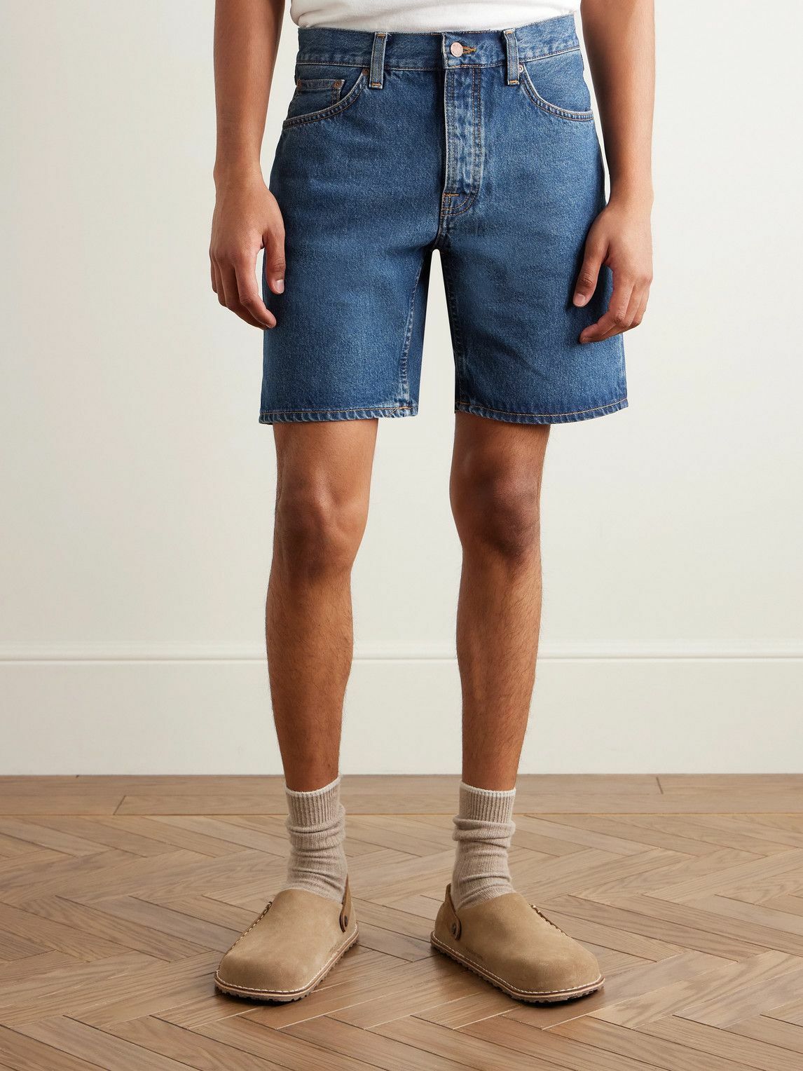 Nudie Jeans - Seth Straight-Leg Stone-Washed Organic Denim Shorts - Blue