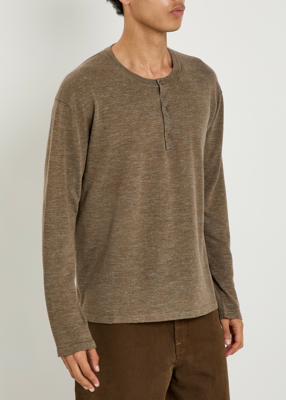 The Elder Statesman Lenny Round-neck Wool-blend Henley top Brown