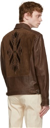 Etro Brown Leather Embroidered Jacket
