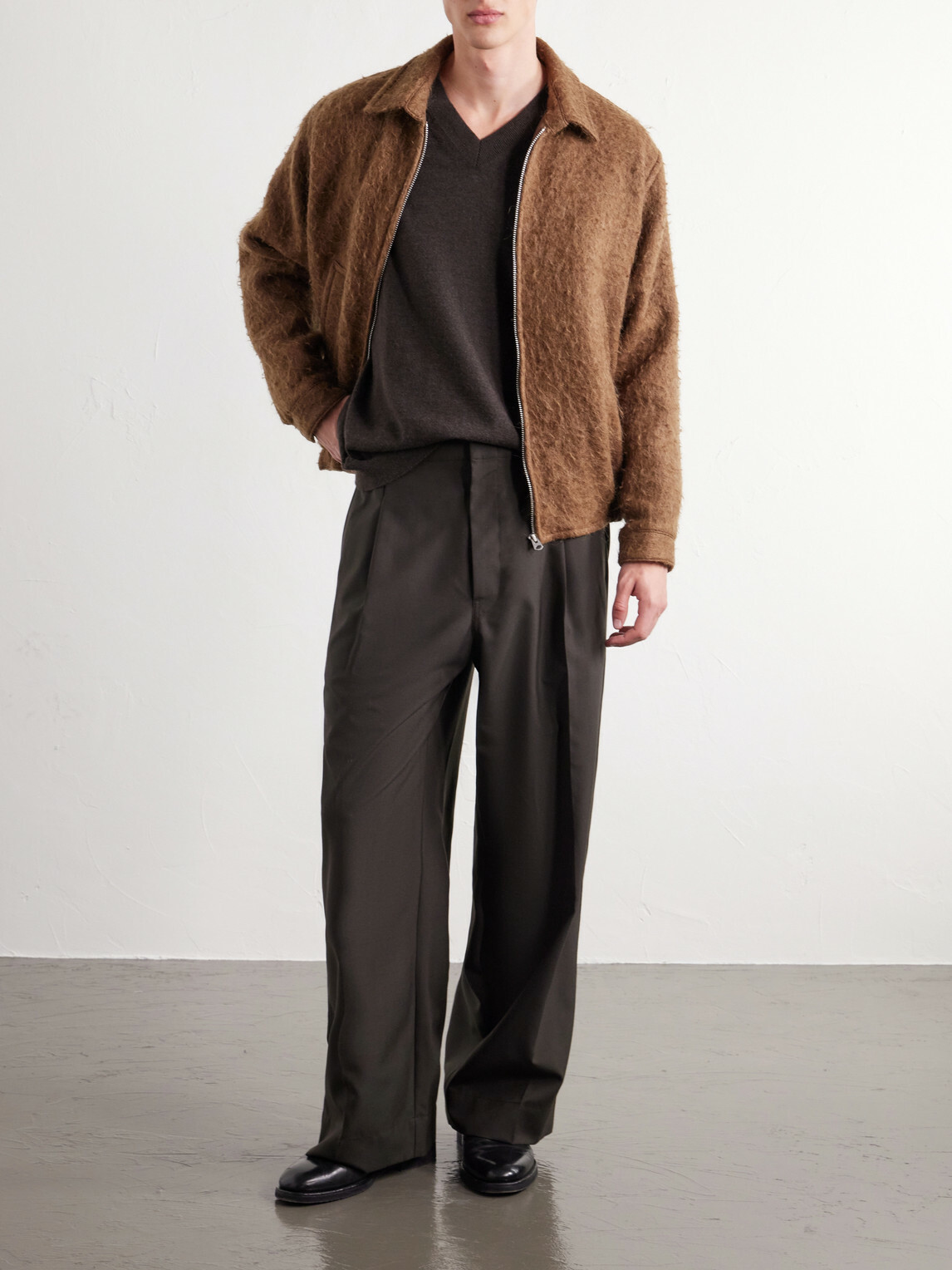 Kaptain Sunshine - Brushed Wool-Blend Woven Blouson Jacket - Brown