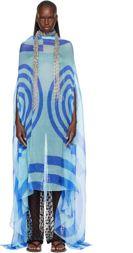 Photo: Dries Van Noten Blue Silk Cape Maxi Dress