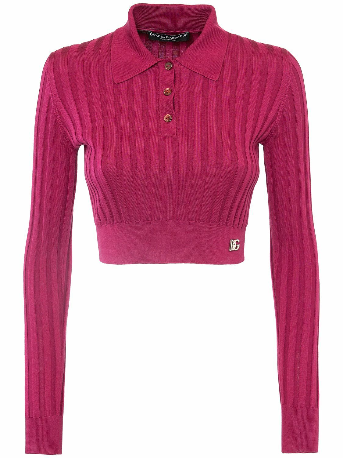DOLCE & GABBANA - Silk Rib Knit Polo Crop Sweater Dolce & Gabbana