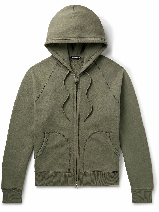 Photo: TOM FORD - Garment-Dyed Cotton-Jersey Zip-Up Hoodie - Green