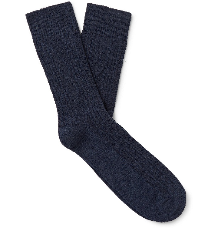 Photo: Howlin' - Cable-Knit Cotton-Blend Socks - Blue
