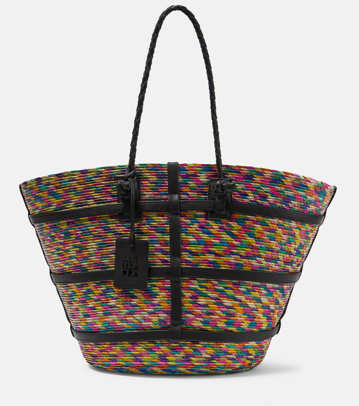 Altuzarra Leather-trimmed raffia tote bag