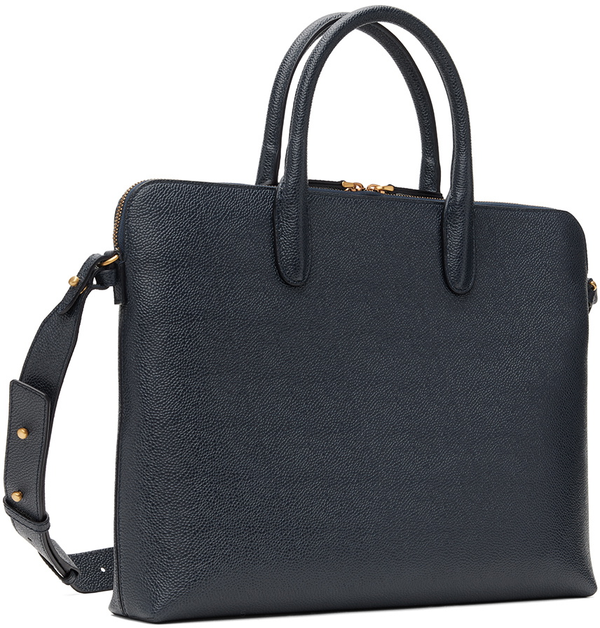 Thom Browne Navy Pebble Grain 4 Bar Briefcase Thom Browne