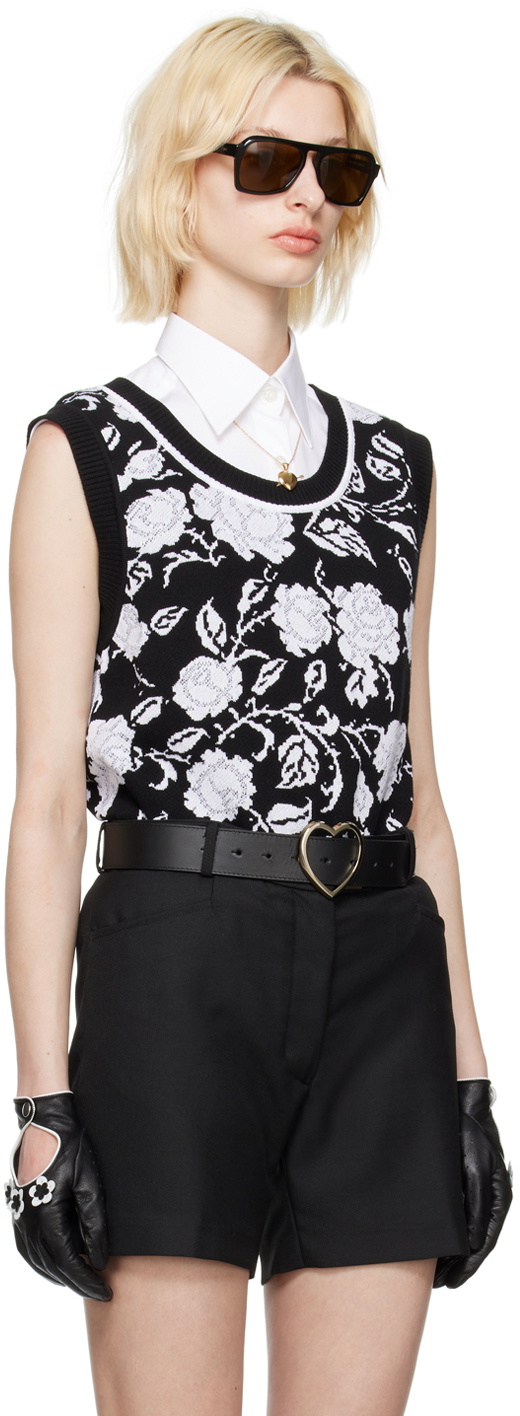 Ernest W. Baker Black & White Rose Tank Top