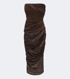 Alex Perry Leopard-print ruched lace midi dress