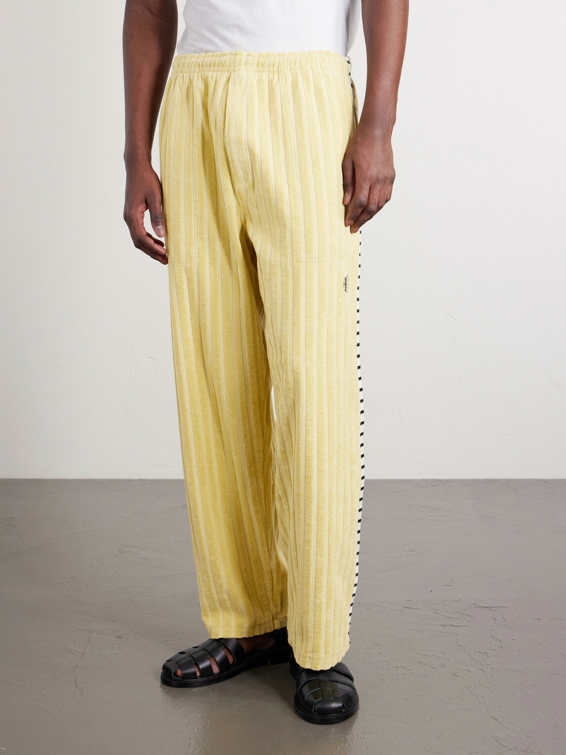 BODE - Croquet Ground Logo-Embroidered Cotton-Terry Sweatpants - Yellow