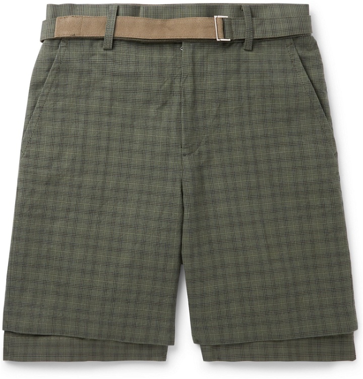 Photo: Sacai - Belted Checked Cotton Shorts - Brown