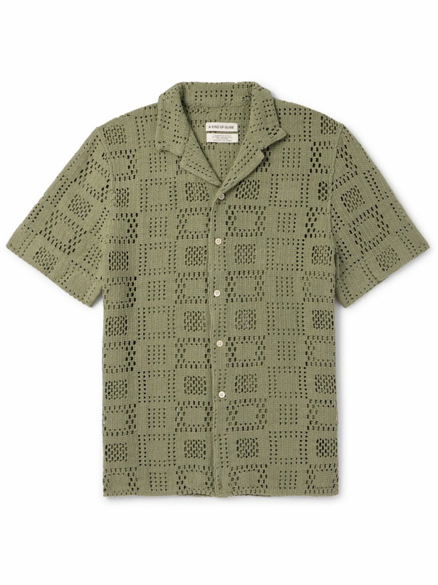Photo: A Kind Of Guise - Gioia Camp-Collar Crocheted Cotton Shirt - Green