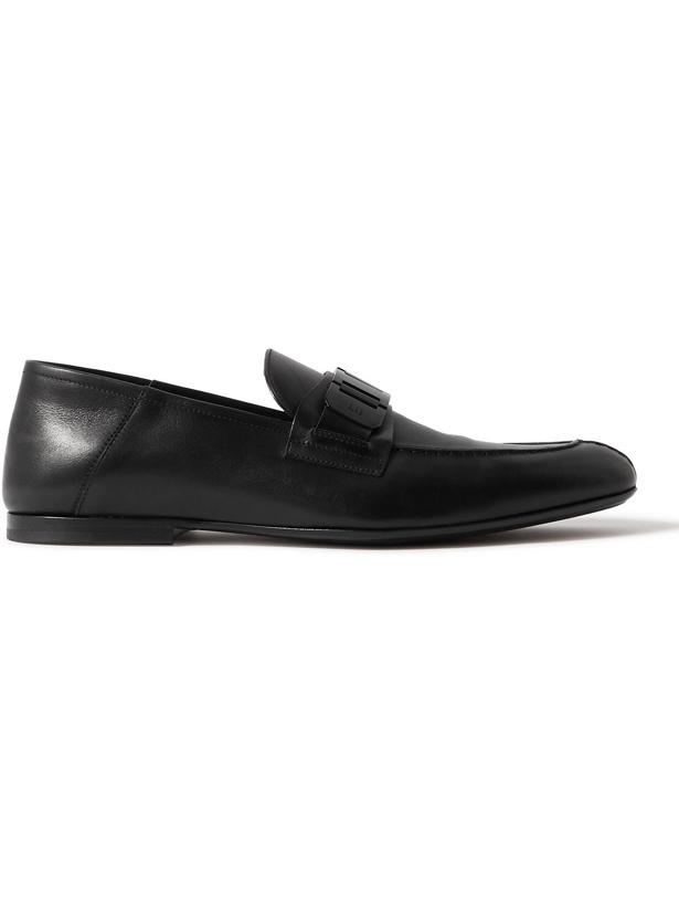 Photo: DUNHILL - Link Chain-Embellished Brushed-Leather Loafers - Black