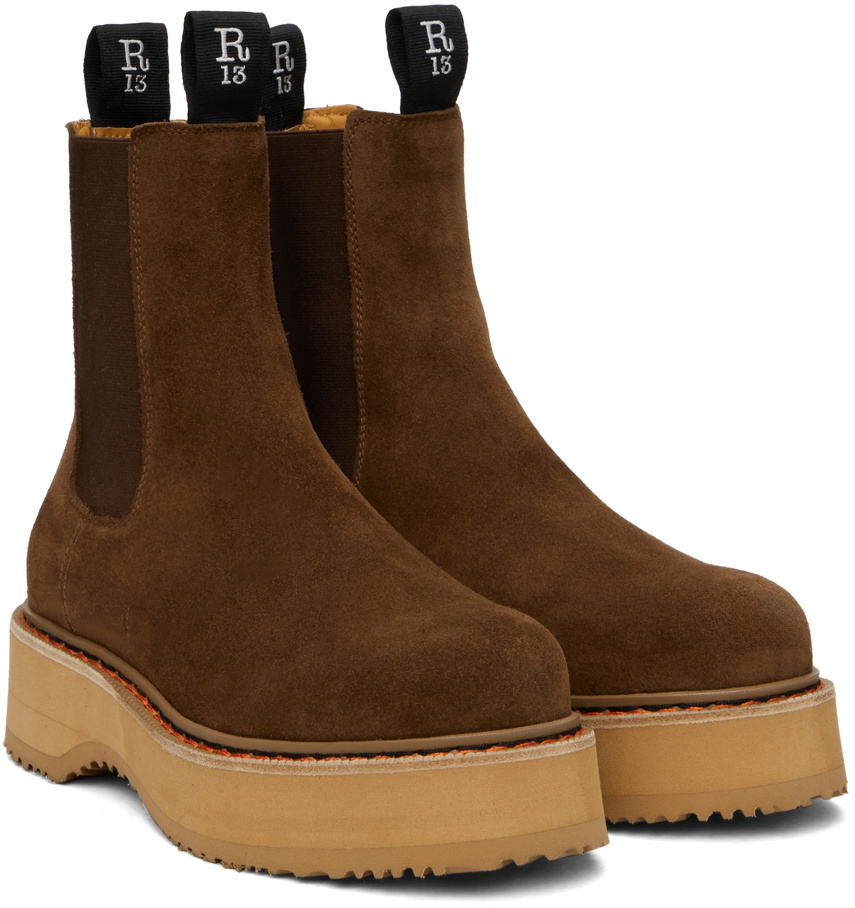 R13 Brown Single Stack Chelsea Boots