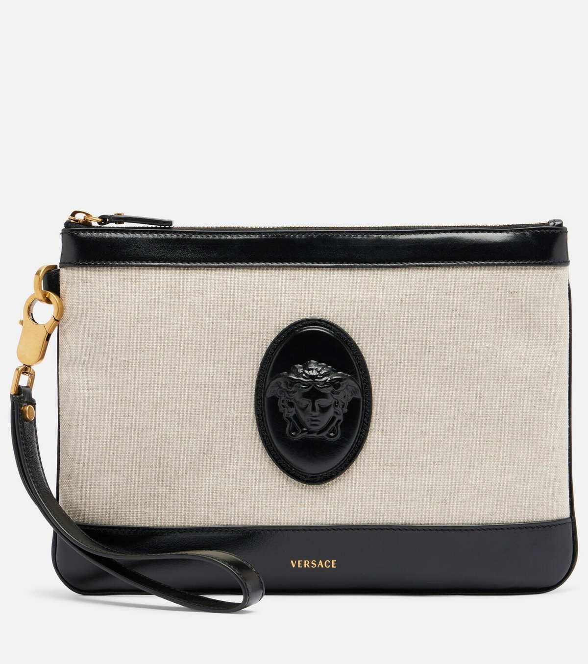 Versace Rivière leather-trimmed canvas pouch