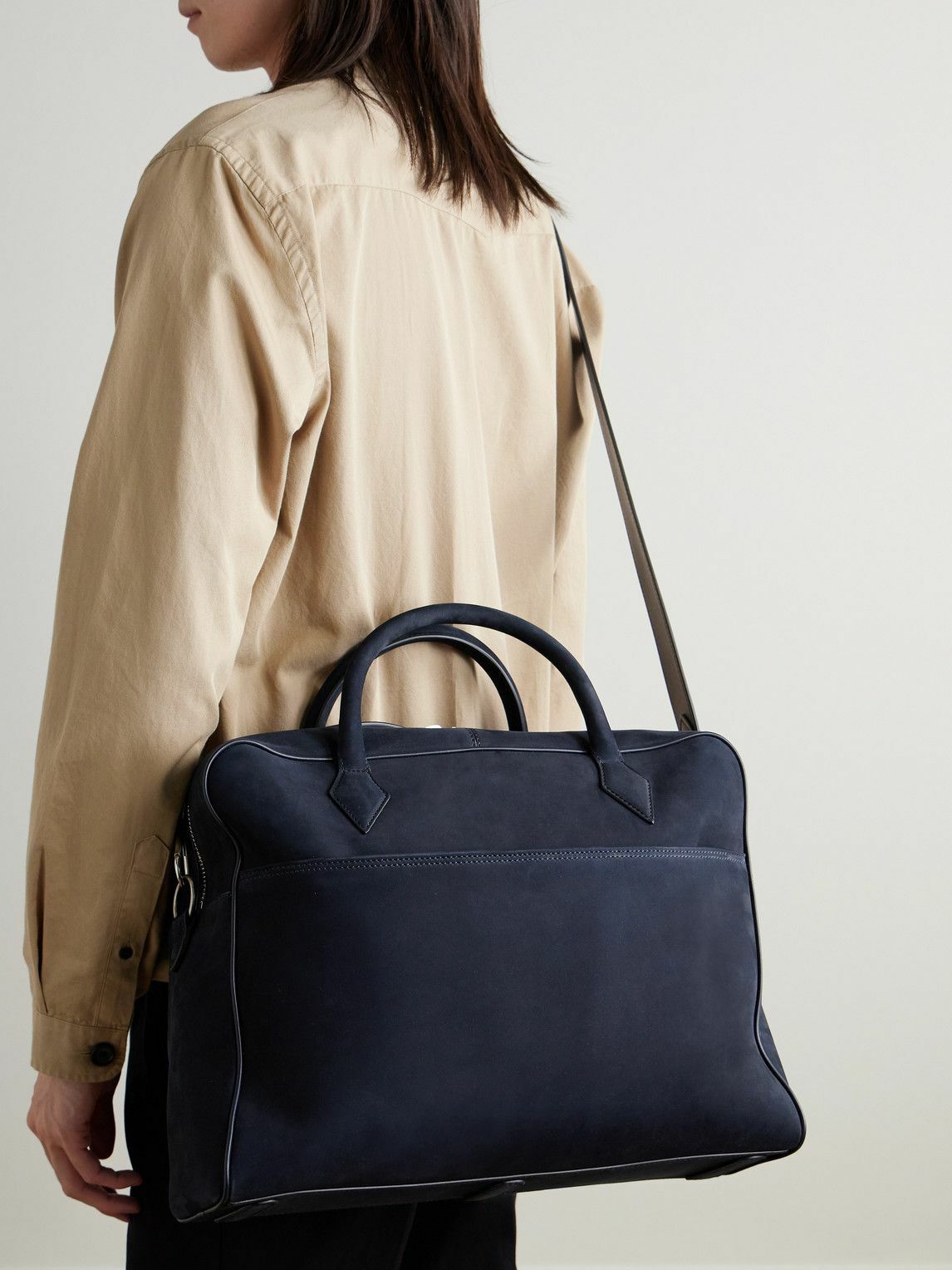 Métier - Closer All Day Leather-Trimmed Nubuck Briefcase