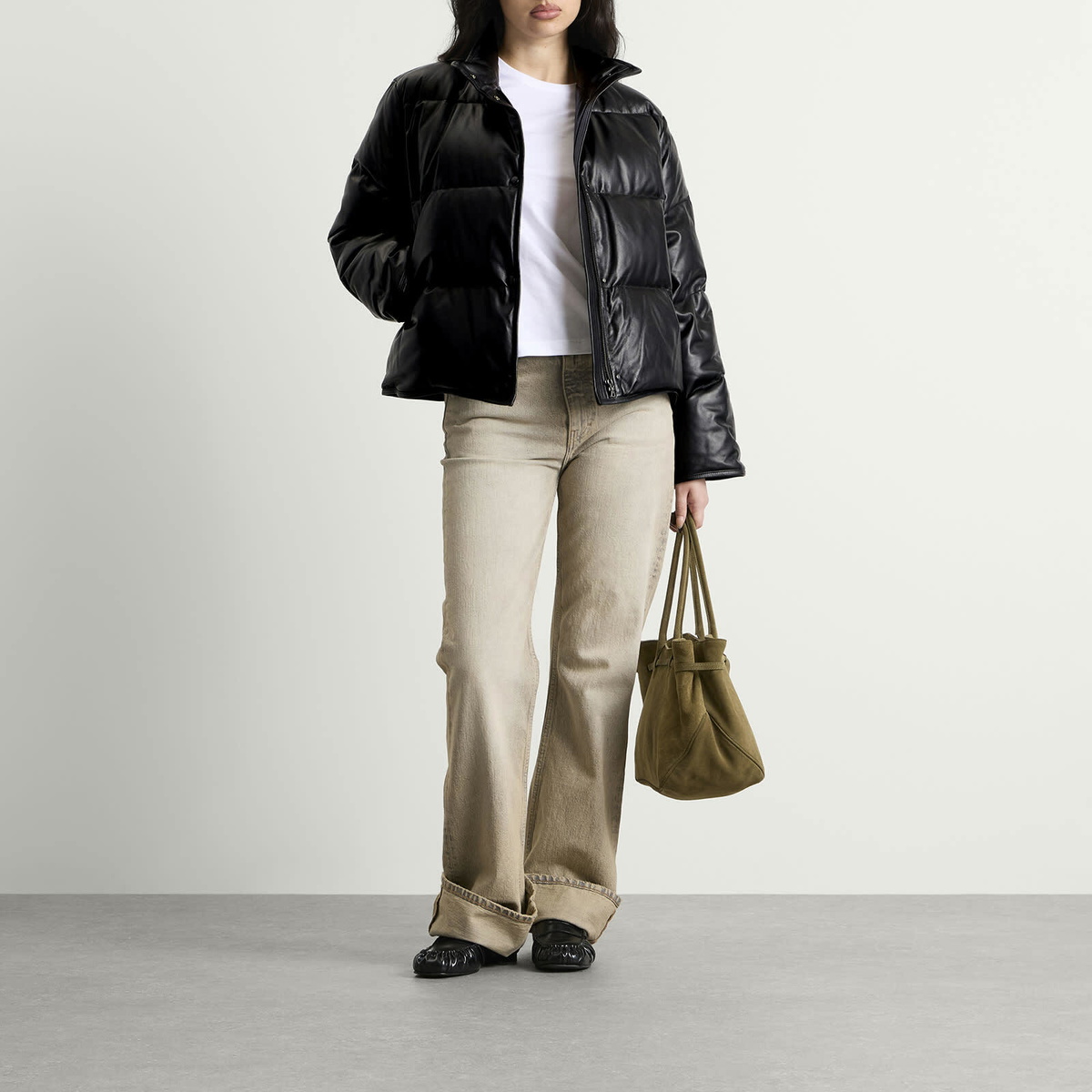 Nothing Written Women's Lambskin Leather Puffer in Black