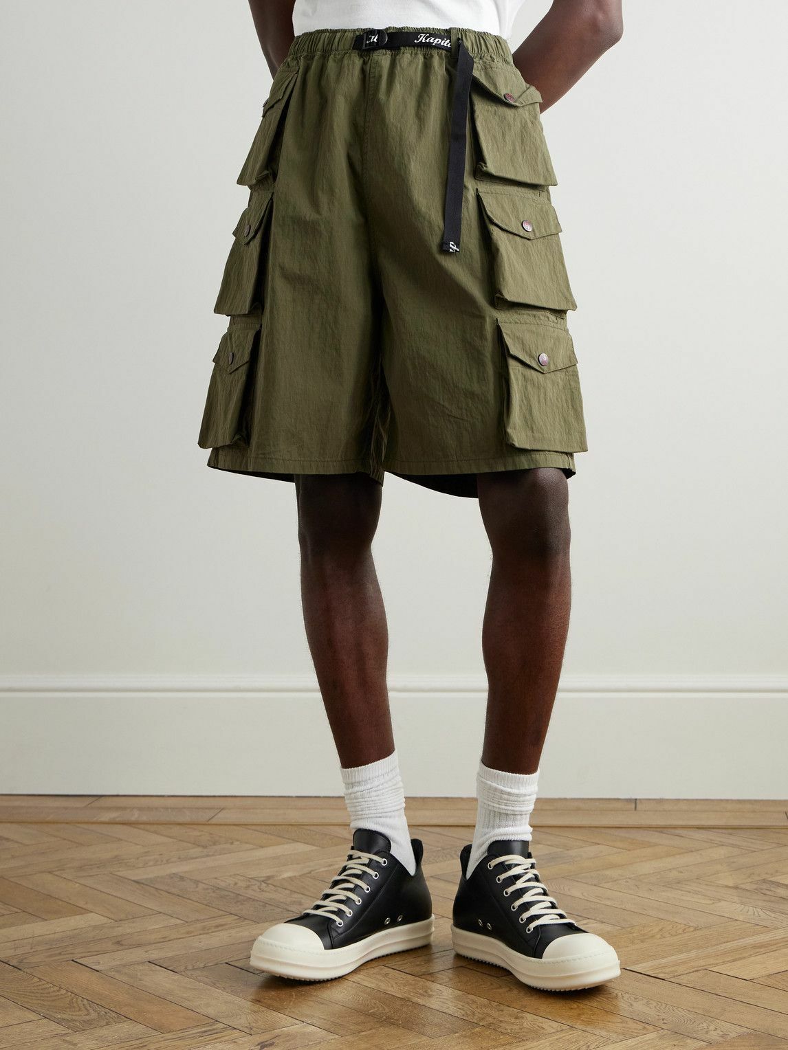 KAPITAL - Cotton and Nylon-Blend Ripstop Drawstring Cargo Shorts - Green