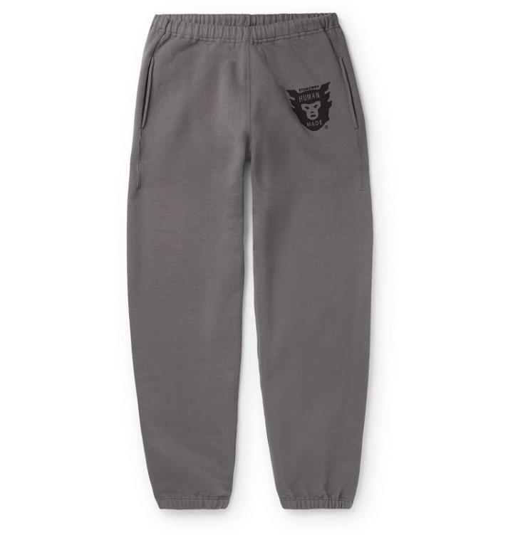 Photo: Human Made - Tapered Logo-Print Fleece-Back Cotton-Jersey Sweatpants - Gray