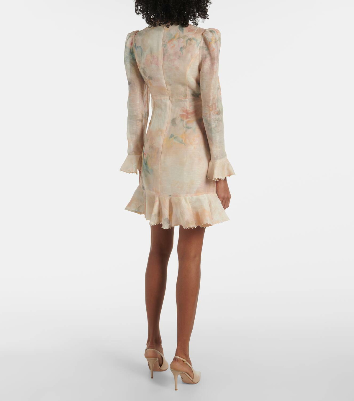 【Zimmermann】Crush floral linen and silk minidress Crush Twist floral linen and silk minidress in white