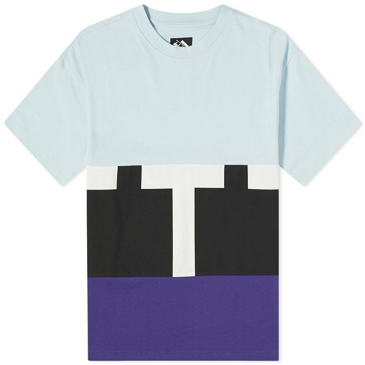 Photo: The Trilogy Tapes Men's Cut & Sew T-Shirt in Blue/Black/Purple